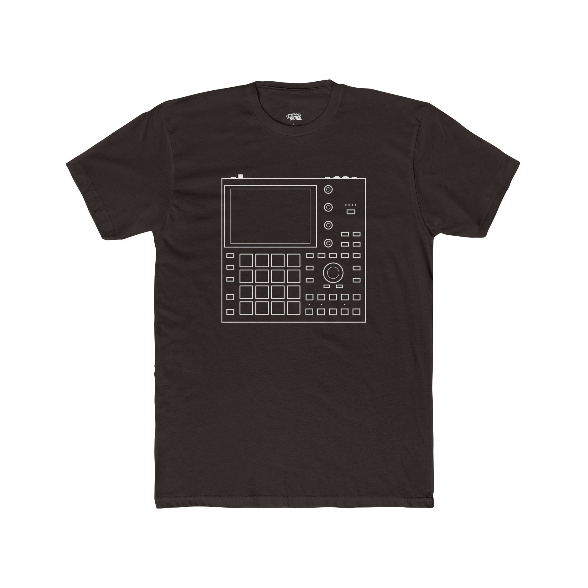 Brown t-shirt with a white graphic design on a white background