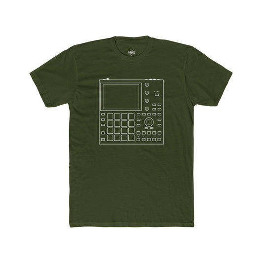 Green t-shirt with a white graphic design on a white background